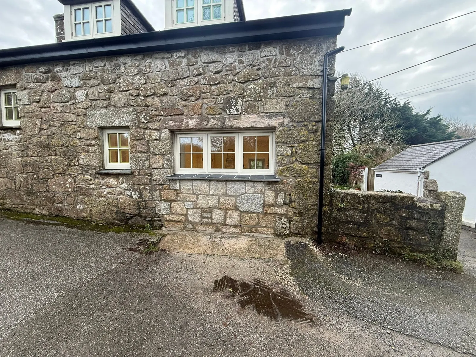 Granite gable wall, repointed
