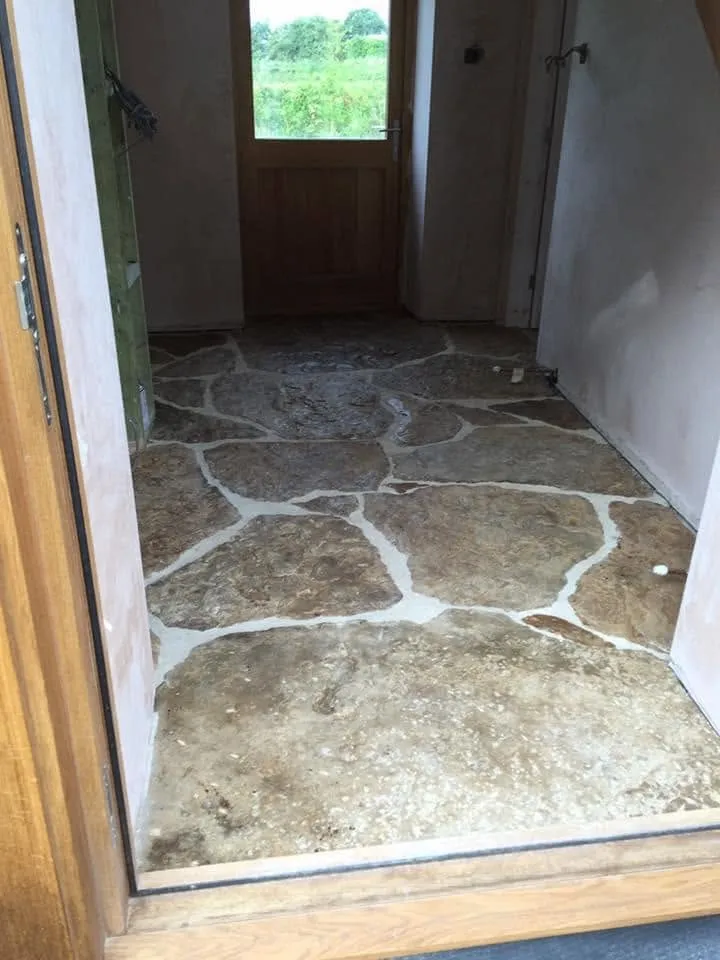 Flagstone floor in a cottage porch